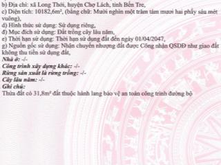 1,33 mẫu vườn + hạ tầng giá chỉ 11,3 tỷ long thới chợ lách bến tre (cũ)