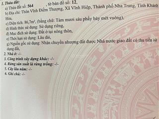 Đất vĩnh hiệp nha trang, đường ô tô, sát mặt tiền đường d30, dt 86,7m2, giá đầu tư.  0905 050 ***