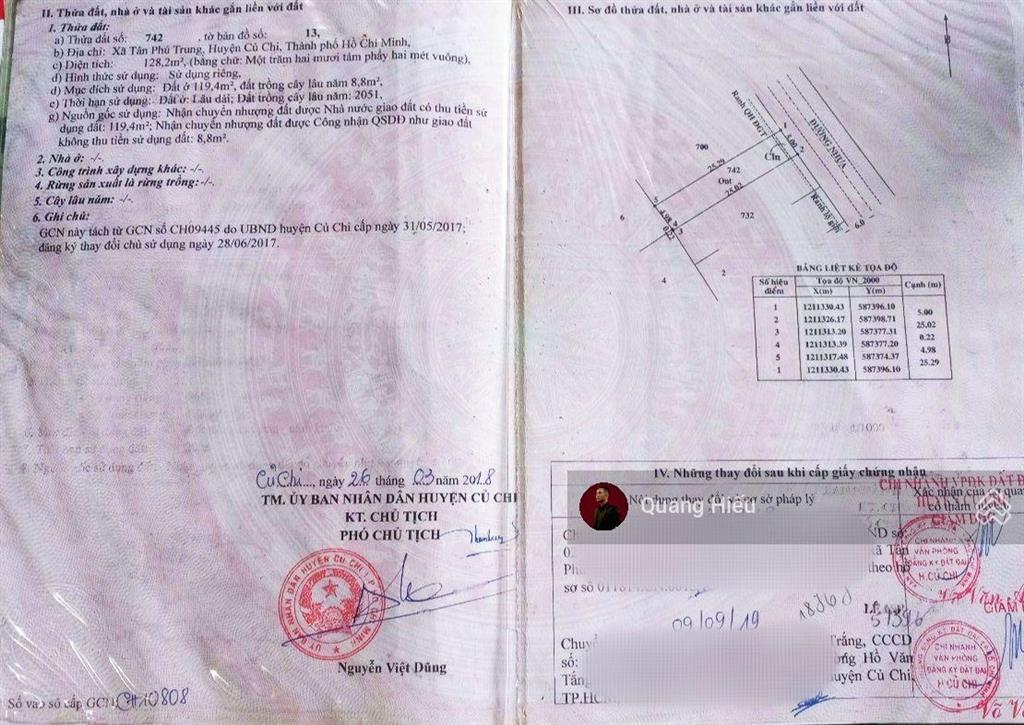 Bán lô đất 128m2 thổ cư đ. nguyễn thị lắng, xã tân phú trung, củ chi, sổ hồng riêng, giá 1.2 tỷ