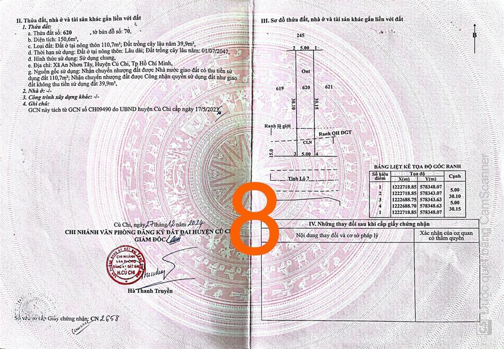 Ngân hàng thanh lý lô đất 150m2 giá 1tỷ2 mặt tiền tỉnh lộ 7 trung tâm xã an nhơn tây huyện củ chi