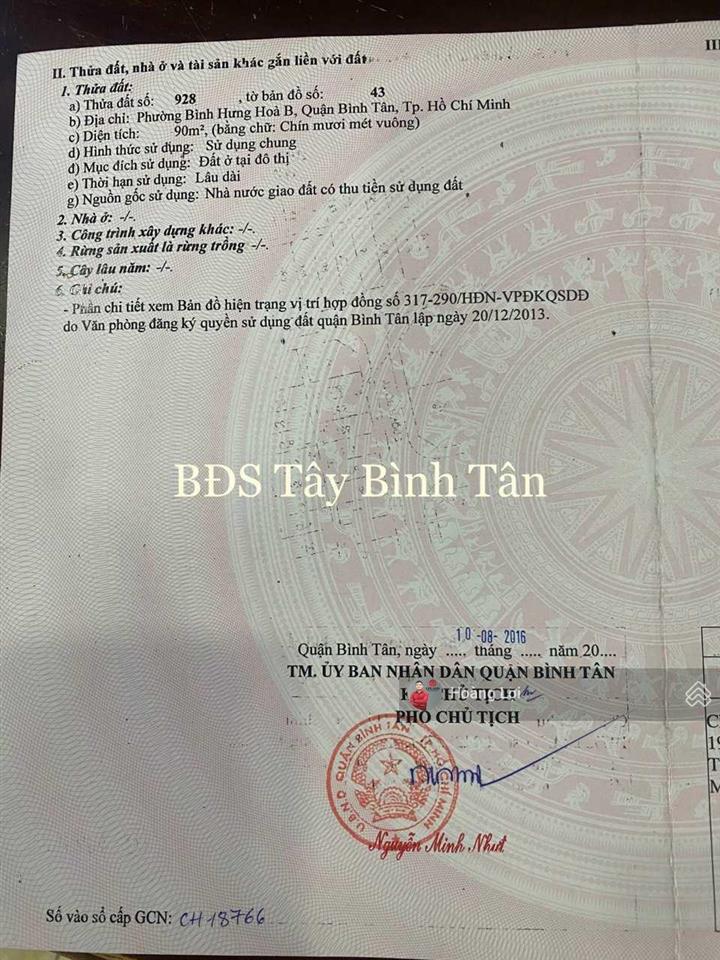 Bán lô đất 6*16m, mt 258 đường 1a kdcvl, bhhb, bình tân, 5.6tỷ, đường 12m