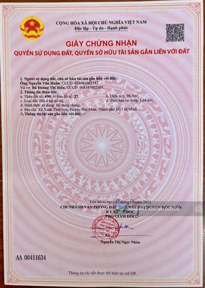 Đất thổ cư ở đường xuân thới sơn 8, xã xuân thới sơn hóc môn