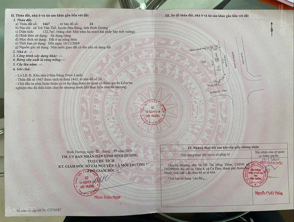 Bán lô góc mặt tiền đt 750, trừ văn thố, bàu bàng, bình dương, giá 2,2 tỷ, 132 m2 full tc