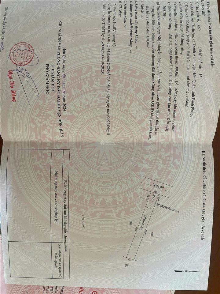 Kẹt tiền bán lại lô đất ngay kcn thanh an 228m2 thổ cư 100m2, giá 299 triệu