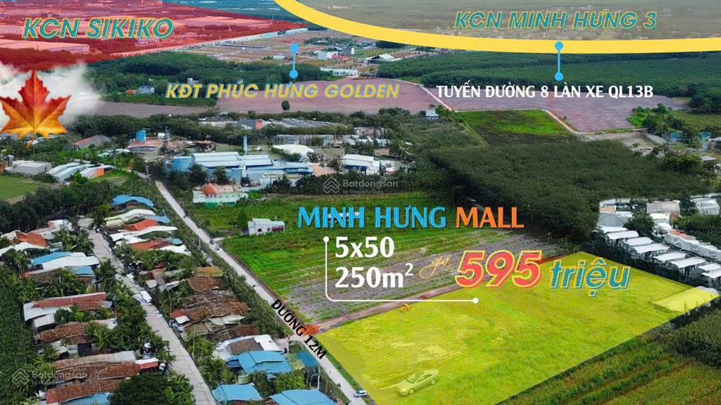 Bán đất ngay kcn minh hưng 3, 595 triệu, 214 m2 đường nhựa