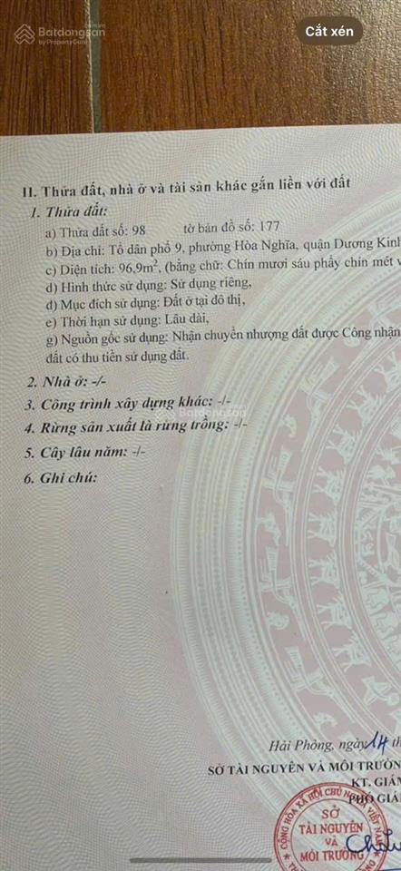 Chuyển nhượng lô đất mặt đường tổ 9 hoà nghĩa, dương kinh