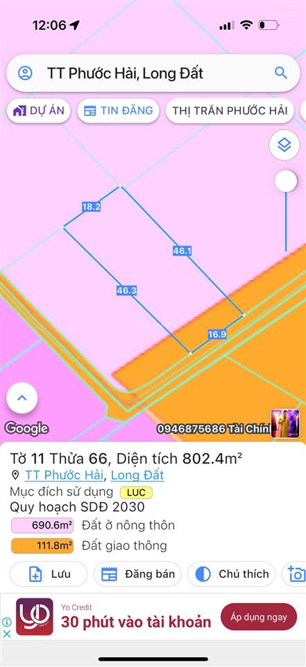 Bán 802,4m2 gần biển phước hải  ngay khu đồng gió glamping làm nhà vườn rẻ