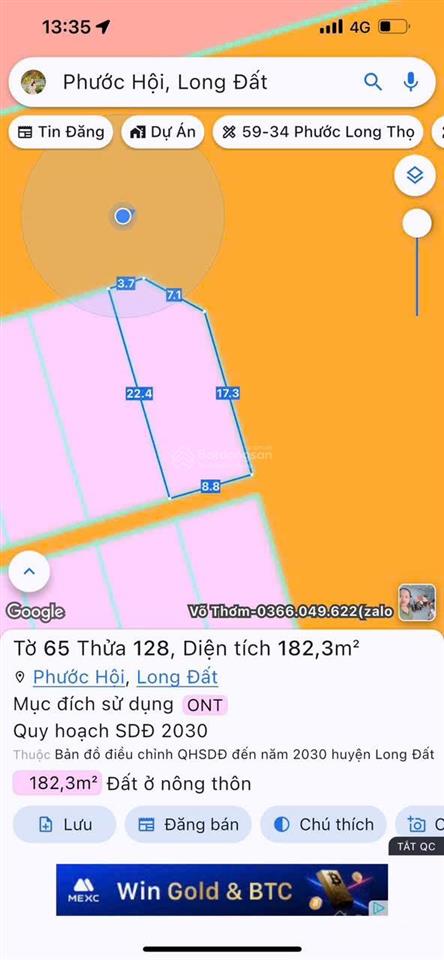 Góc 2 mặt tiền tái định cư kim liên  ngay sau uỷ ban xã phước hải  tp hcm cách biển 3km