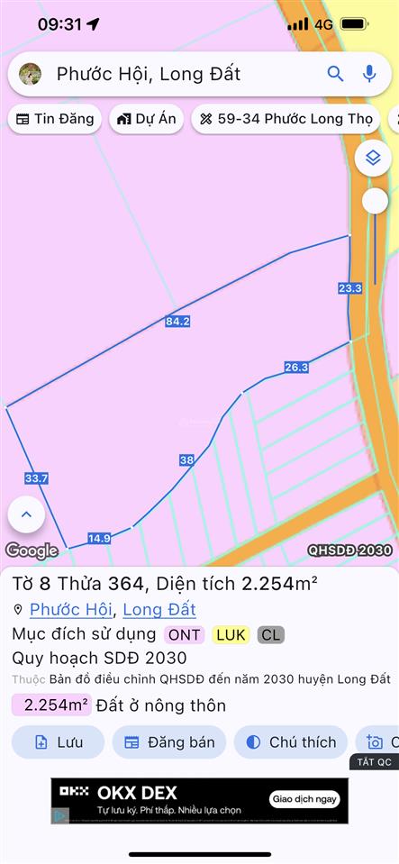 Hạ gấp 2 tỷ  từ 6.9 tỷ hạ còn 4.9 tỷ chủ gửi bán gấp lô đất 2254m2 sẵn 200tc xã phước hải  tp hcm