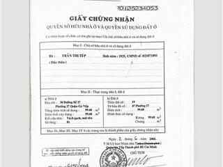 Bán nhà mt đường số 27 p6, dt4,4x23 cấp 4, giá  10,6 tỷ tl,   0909 957 ***