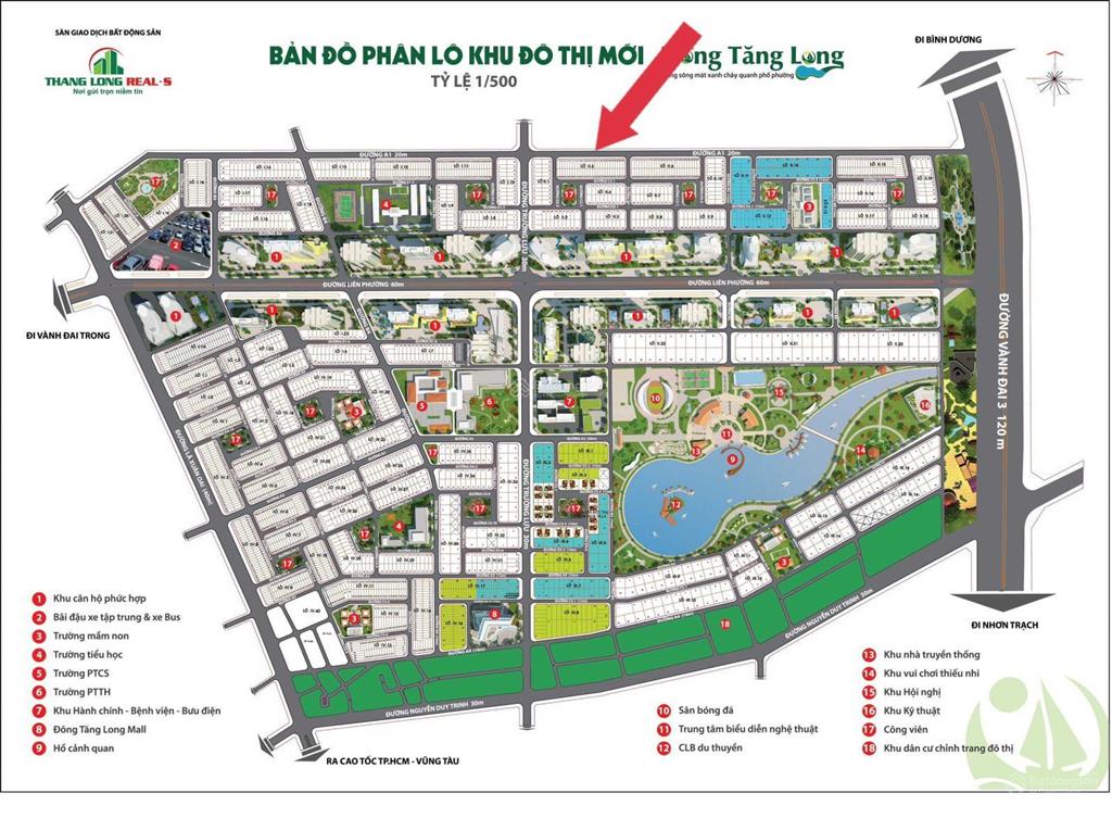 Bán đất nền biệt thự kđt đông tăng long gần 1100m2 góc 2 mt đường a1 (lg 20m), thẳng ra vành đai 3