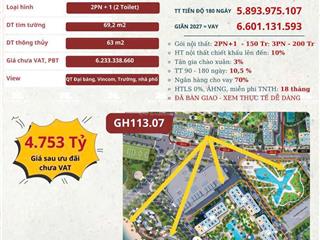 Chiết khấu 23% căn hộ 3pn siêu đẹp tại glory heights vinhomes grand park 4,5 tỷ