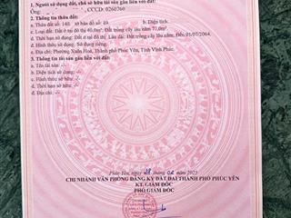 0388 660 ***  bán lô đất mặt đường võ thị sáu  phường xuân hoà, phúc yên