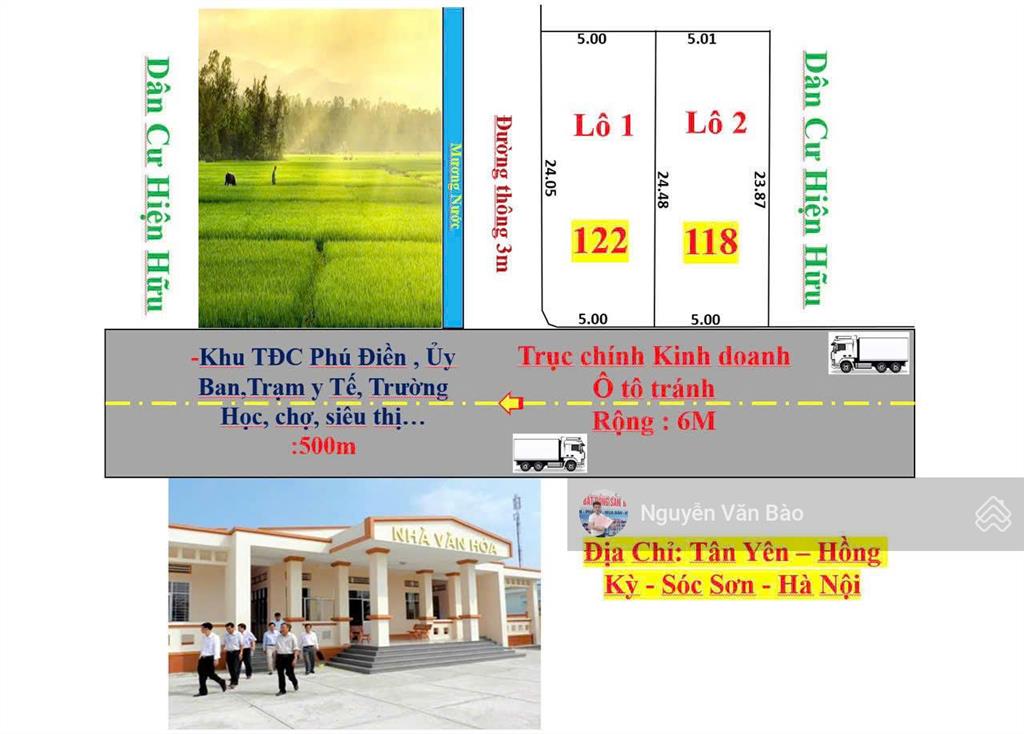 Chuyển nhượng lô đất đối diện nhà văn hóa thôn tân yên, xã hồng kỳ, sóc sơn, hà nội.