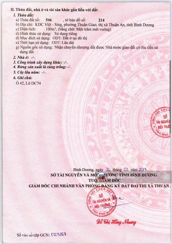 Chủ cần bán gấp 2 lô 200m2 sổ dời giá tốt tại mặt tiền d1, khu dân cư việt sing, thuận an, bd