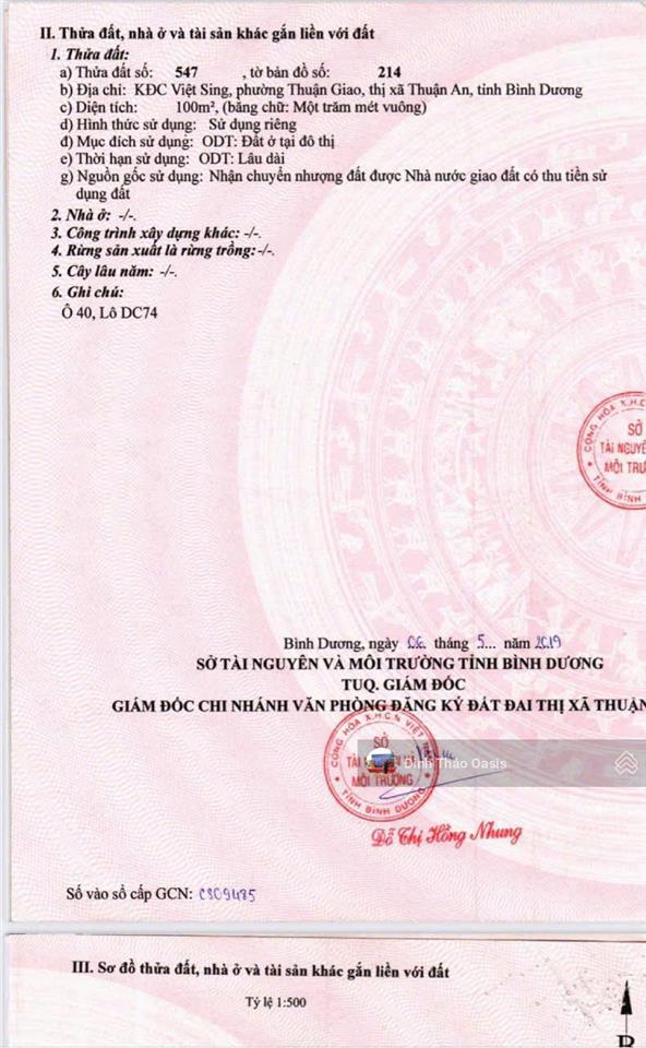 Chủ cần bán gấp 2 lô 200m2 sổ dời giá tốt tại mặt tiền d1, khu dân cư việt sing, thuận an, bd