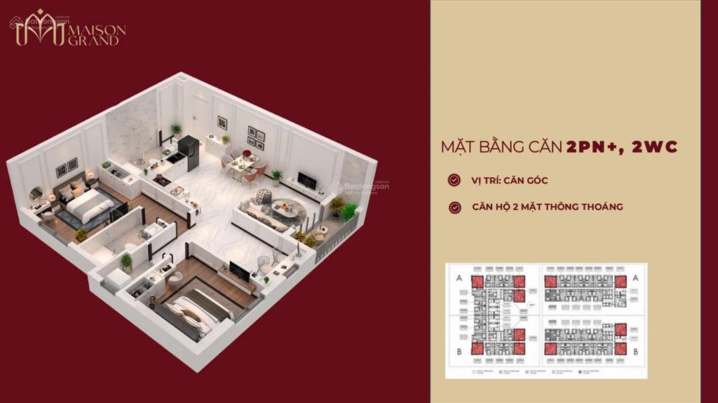 Chuyển nhượng căn maison grand 65m2  2pn, 2wc tầng cao  giá 2.270 tỷ (102%) bao thuế phí sang tên
