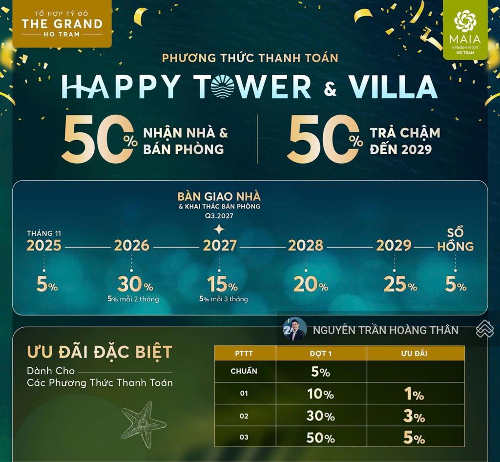 Chính thức nhận booking có hoàn lại dự án maia hồ tràm tòa happy full nội thất kể cả bếp, giường...