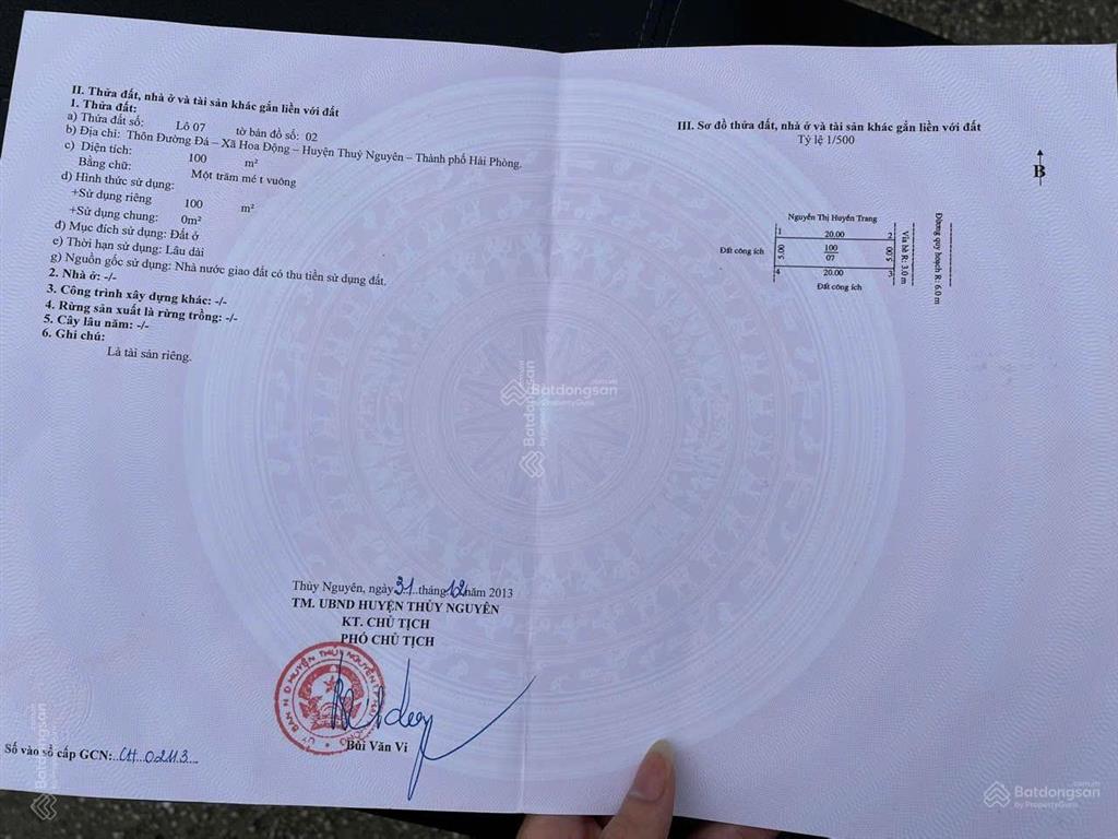 Bán lô đất mặt đường thôn hoa động, thủy nguyên, hải phòng