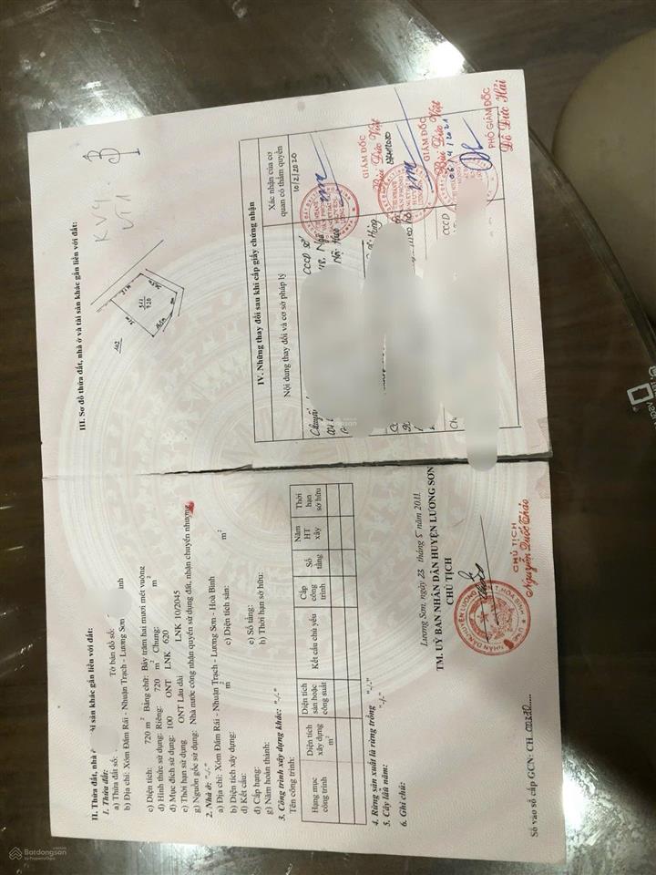 Bán gấp giá rẻ lô góc 3 mặt tiền diện tích 720 m tại nhuận trạch lương sơn hb