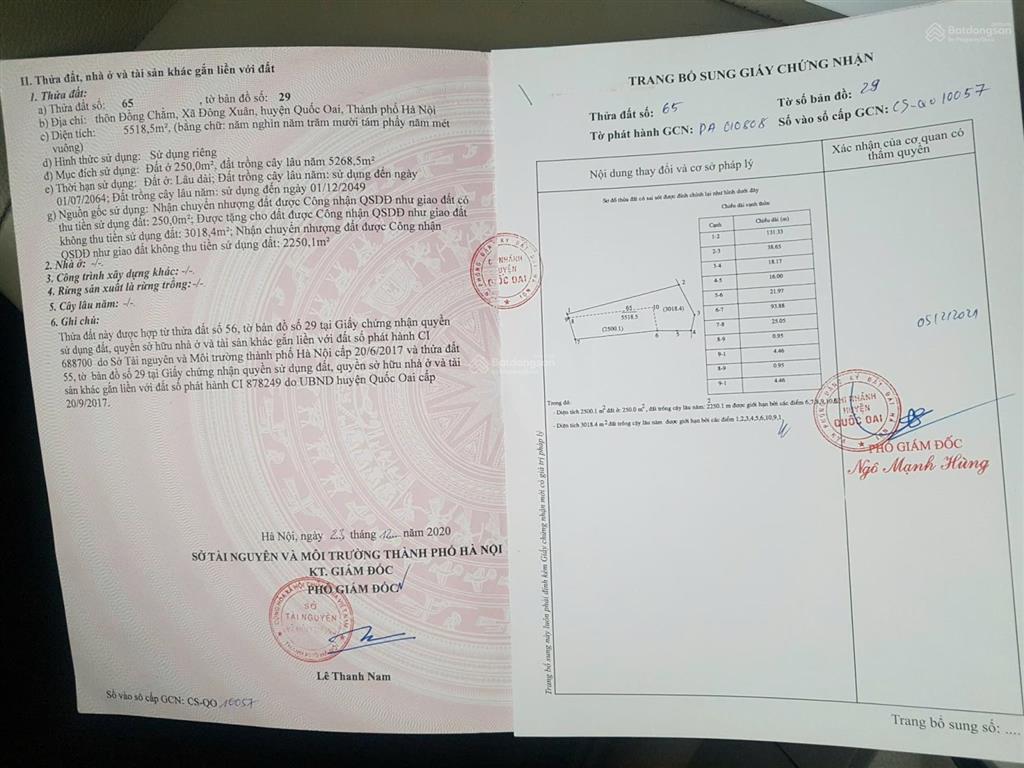 Chính chủ cần bán 5518,5m2 đất tại đồng chằm có 250m2 thổ, vị trí đẹp, view thoáng, giá đầu tư