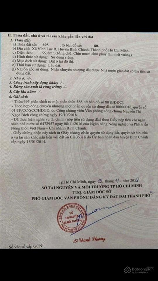 Bán đất sổ hồng riêng ngang 5m dài 20m liền kề hẻm oto đường vĩnh lộc, vĩnh lộc b, bình chánh