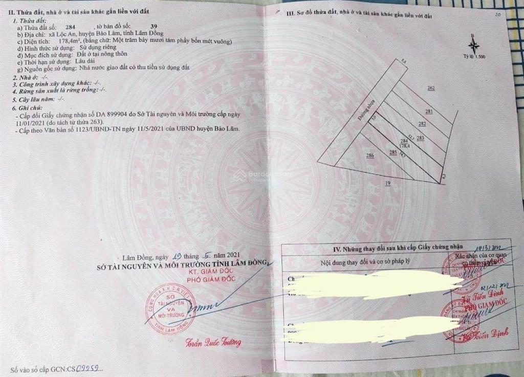 Lô đất 178.4m2 thổ cư 100% trung tâm lộc an