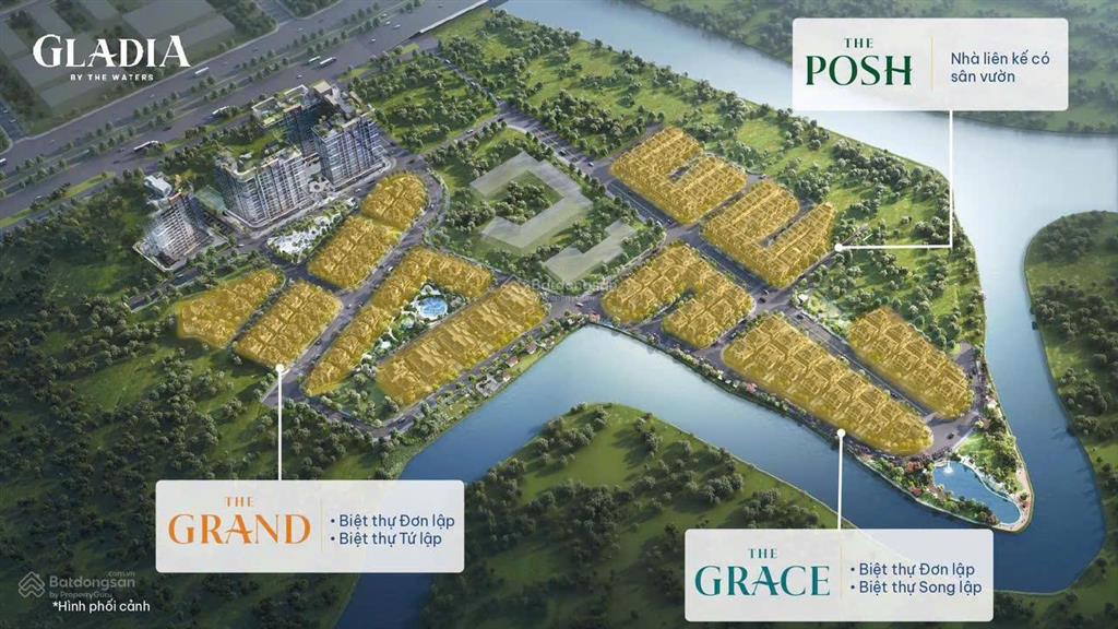 Rỗ hàng biệt thự gladia by the waters 9x17m  giá từ 42 tỷ  mt đường 25m  nhận nhà ở ngay