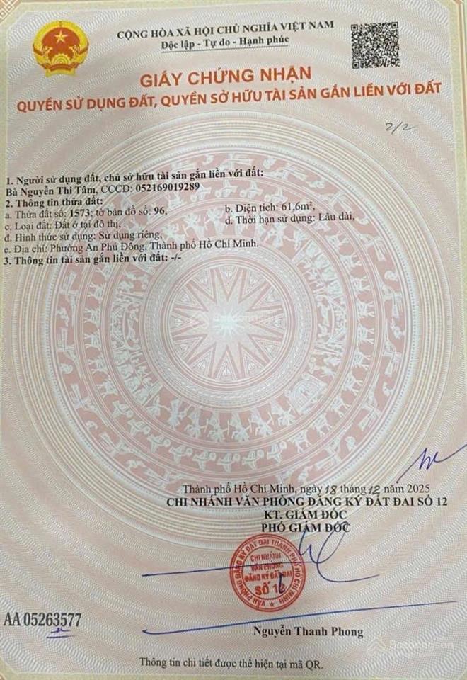 Bán đất hẻm 94 đường vườn lài giá 4,9 tỷ diện tích 4 x 15.5m