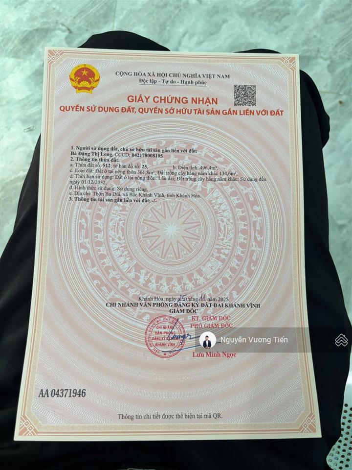 Hàng hiếm bắc khánh vĩnh 496.4m2 thổ cư 10x50m giá cực tốt chỉ 730tr tách được 2 lô