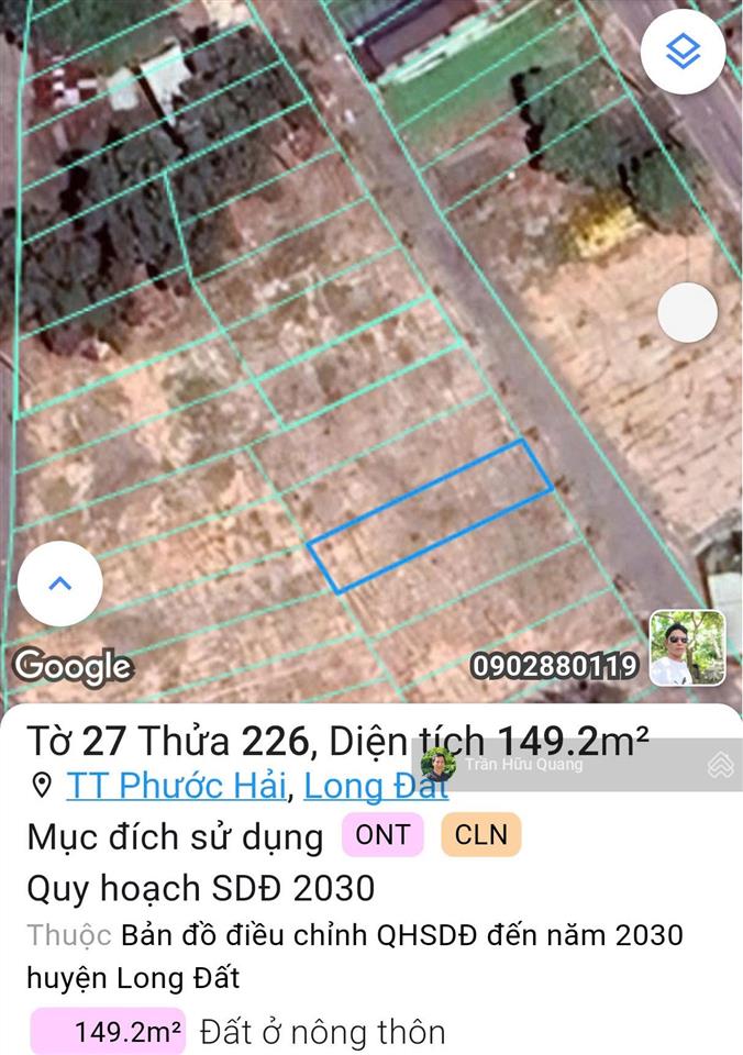 Bán đất tại thị trấn phước hải, 1,2 tỷ, 149m2, pháp lý đầy đủ, hướng đông, mặt tiền rộng 6m