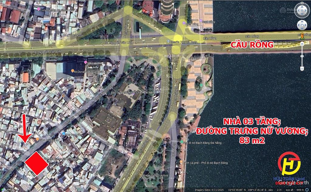 Bán nhà 3 tầng, mặt tiền đường trưng nữ vương gần cầu rồng, công viên, chợ đêm, trung tâm tp
