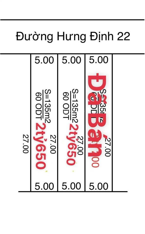 Đất mặt tiền hưng định 22, 5 x 35 =135m, 60 odt , giá rẻ 2ty650