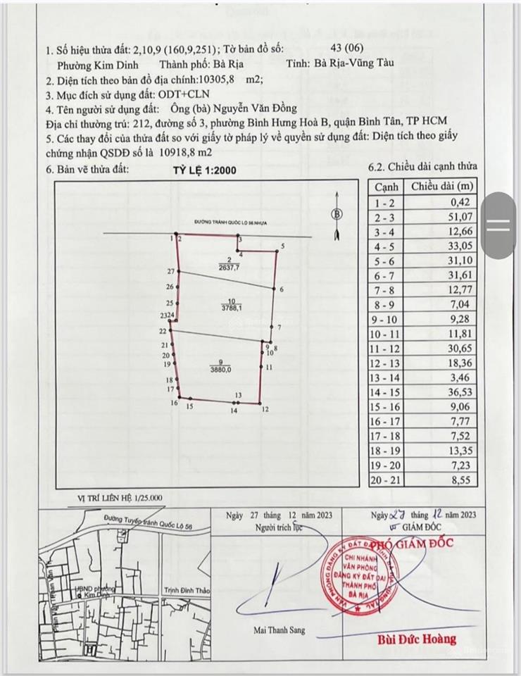 Bán lô đất đẹp mt tuyến tránh quốc lộ 56 phường kim dinh brvt