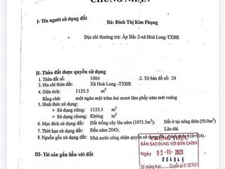 Chính chủ bán đất mặt tiền đường quốc lộ 56 hòa long brvt giá 12tr/m
