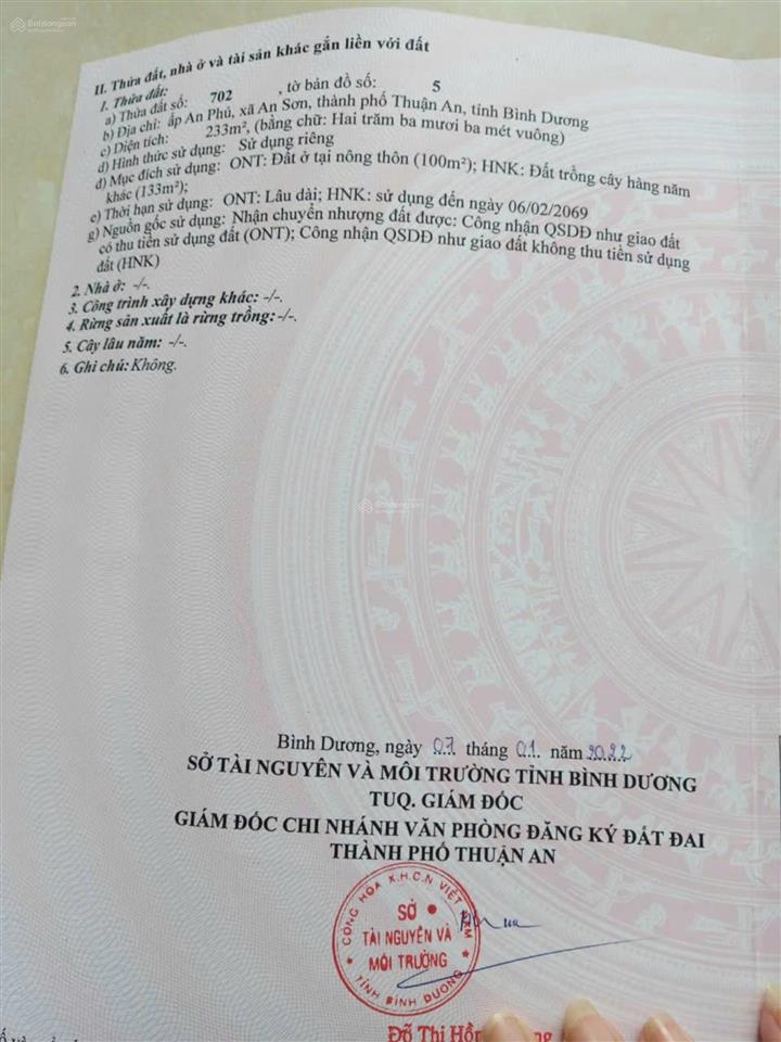 233m2 đất an sơn, thuận an 2 tỷ 250triệu (100m² thổ cư) quá rẻ