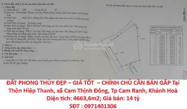 Đất phong thủy đẹp  giá tốt  bán gấp thôn hiệp thanh, xã cam thịnh đông tp cam ranh, khánh hoà