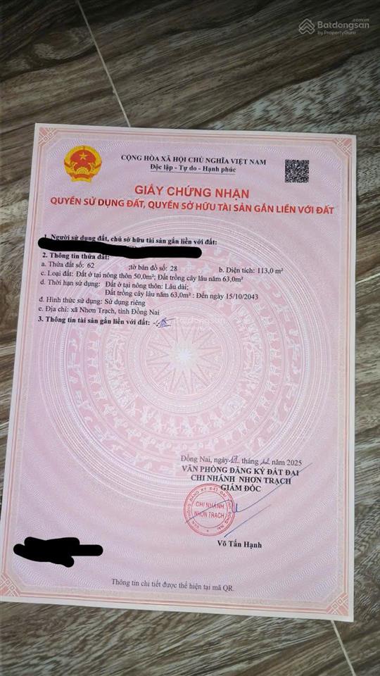 Hot hot hot chính chủ cần bán nhanh lô đất tại xã phú hội, huyện nhơn trạch, đồng nai.