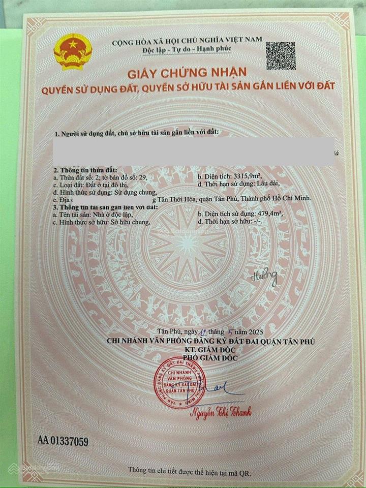 Góc 2mt kênh tân hoá nguyễn trọng quyền ngang 70mx45m (3.203m2) full thổ giá 220tỷ tl