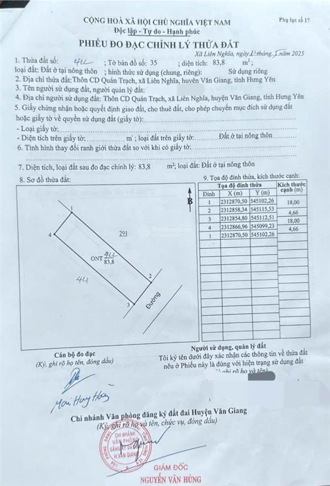 Cần bán 83m cd quán trạch liên nghĩa văn giang đường 5m oto thông giá chỉ 3 tỷ cách vdd4 1km