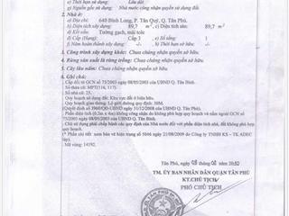 Cần bán gấp nhà đường bình long, p.tân quý, nhà chính chủ, công chứng sang tên ngay,  0944 874 ***