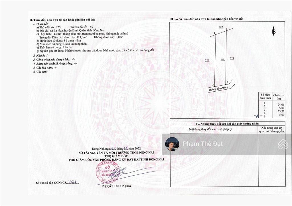 Cần bán lô đất đường nam lộ 101 vô 100m, la ngà dt nhỏ cực hiếm. dt 5x23m thổ cư 100% giá 1,1 tỷ