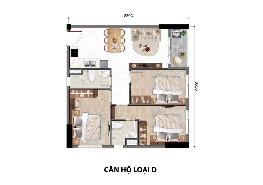 Nội bộ căn hộ 3 pn 2wc ngay khu đô thị bcons city khu làng đại học, tặng 2 chỉ vàng ký hdmb