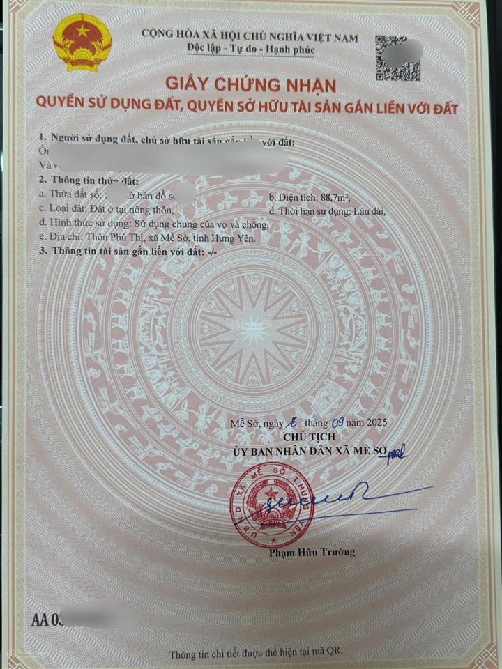 Bán đất đấu giá 88,7m2 gần chợ mễ sở  hưng yên, gần đô thị và đường vành đai 4 chạy qua địa bàn xã