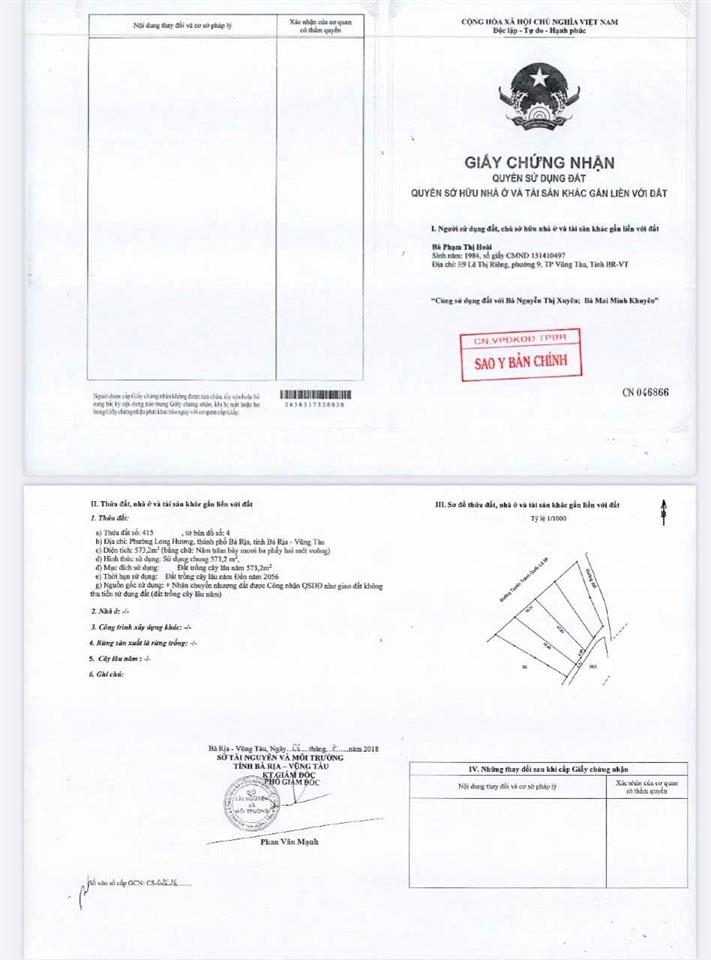 Bán đất 2 mặt tiền đường tuyến tránh ql 56 phường long hương tp bà rịa vũng tàu