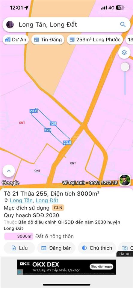 Bán 3 sào (3000m2) tl52 xã long tân giá 9 tỷ, cơ hội đầu tư sinh lời cao