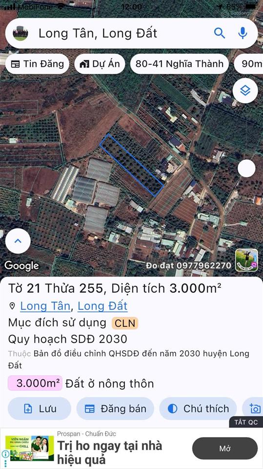 Bán 3 sào (3000m2) tl52 xã long tân giá 9 tỷ, cơ hội đầu tư sinh lời cao