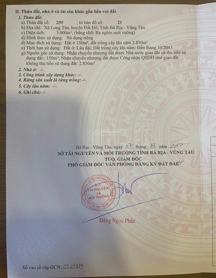 Bán 3 sào (3000m2) tl52 xã long tân giá 9 tỷ, cơ hội đầu tư sinh lời cao