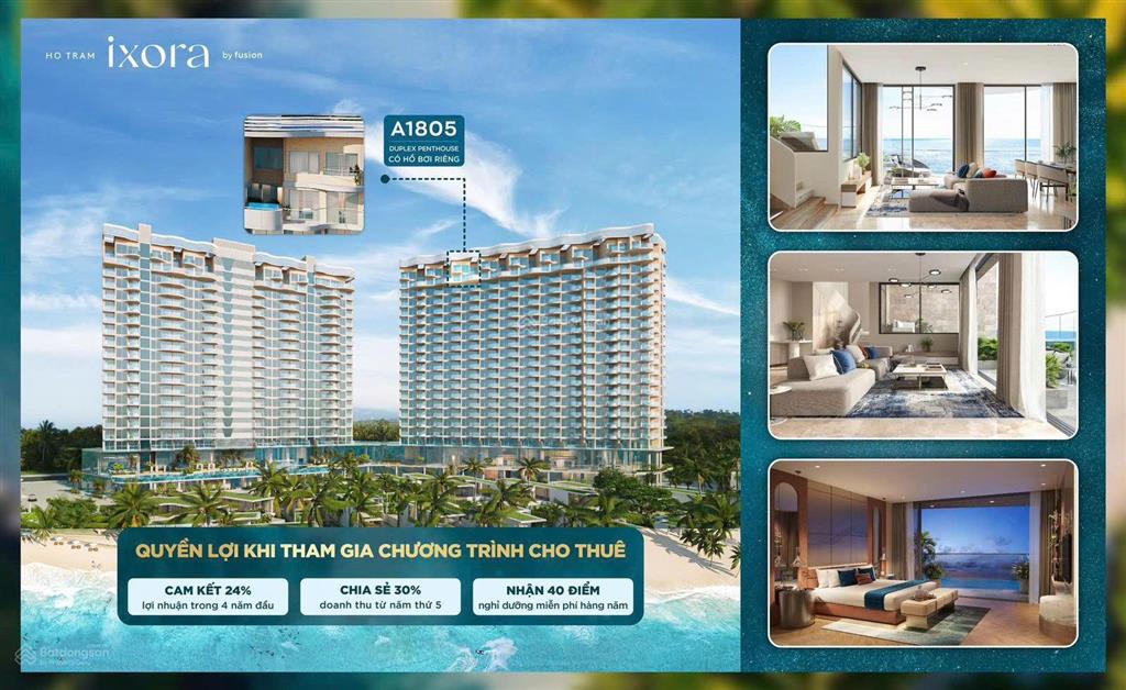 Bán duplex penthouse tại ixora ho tram by fusion nhận ngay cam kết 24%, thanh toán giãn 5 năm