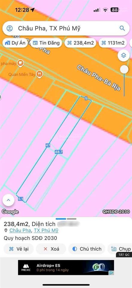 Siêu ngộp ! bán lô đất mặt tiền đường nhựa bà rịa  châu pha kinh doanh được ngay 5x48 có thổ cư